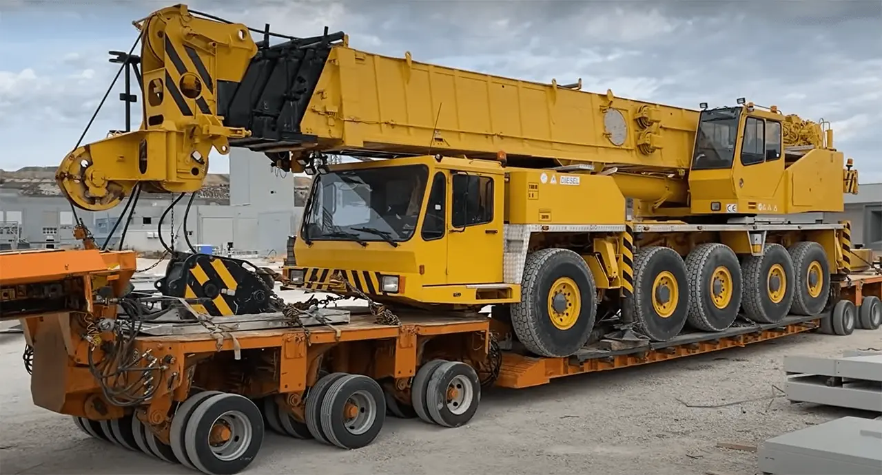 Cranes and heavy machinery ready for transport